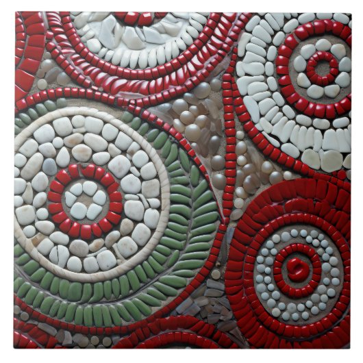 Red Christmas Spiral Muster Fliese (Vorderseite)