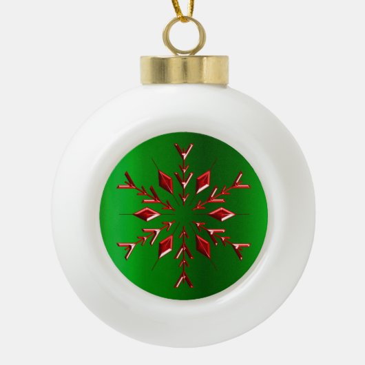 Red Christmas Star auf Green Keramik Kugel-Ornament (Vorderseite)