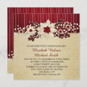 Red Christmas Star Damask Gold Hochzeit Einladung (Vorne/Hinten)