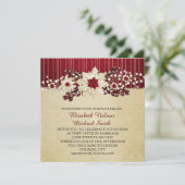 Red Christmas Star Damask Gold Hochzeit Einladung (Stehend Vorderseite)
