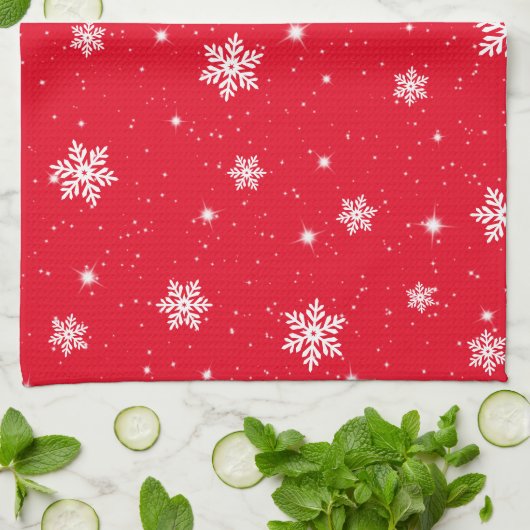 Red Christmas Stars Snowflakes Pattern Geschirrtuch (Gefaltet)