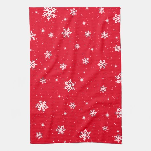 Red Christmas Stars Snowflakes Pattern Geschirrtuch (Vertikal)