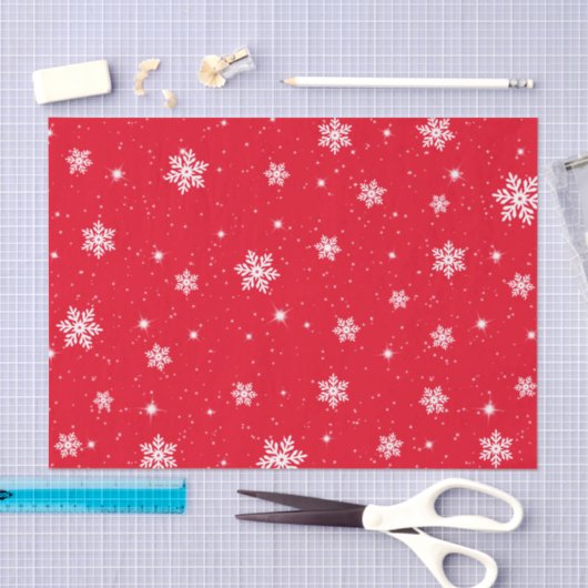 Red Christmas Stars Snowflakes Pattern Seidenpapier (Handwerk)