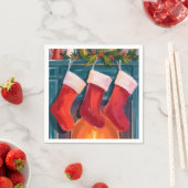 Red Christmas Stockings Fireplace Watercolor Serviette (Beispiel)