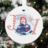Red Christmas Stripes Foto Joy Typografy Ornament