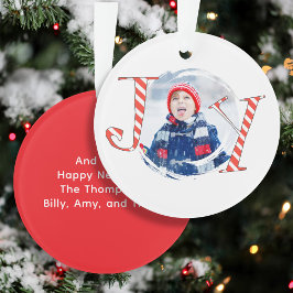 Red Christmas Stripes Foto Joy Typografy Ornament