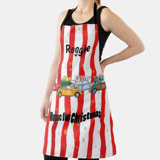 Red Christmas Striping Design mit Autos und Bäumen Schürze (InSitu)