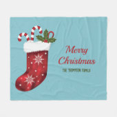 Red Christmas Strumpf auf Blau mit benutzerdefinie Fleecedecke (Vorderseite (Horizontal))