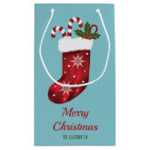 Red Christmas Strumpf auf Blau mit benutzerdefinie Kleine Geschenktüte (Rückseite)