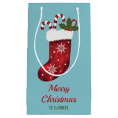 Red Christmas Strumpf auf Blau mit benutzerdefinie Kleine Geschenktüte (Vorderseite)