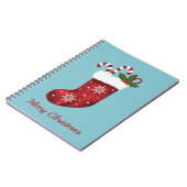 Red Christmas Strumpf auf Blau mit benutzerdefinie Notizblock (Linke Seite)