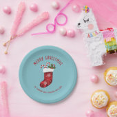 Red Christmas Strumpf auf Blau mit benutzerdefinie Pappteller (Party)