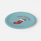 Red Christmas Strumpf auf Blau mit benutzerdefinie Pappteller (Schrägansicht)