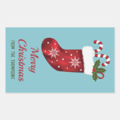 Red Christmas Strumpf auf Blau mit benutzerdefinie Rechteckiger Aufkleber (Vorderseite)