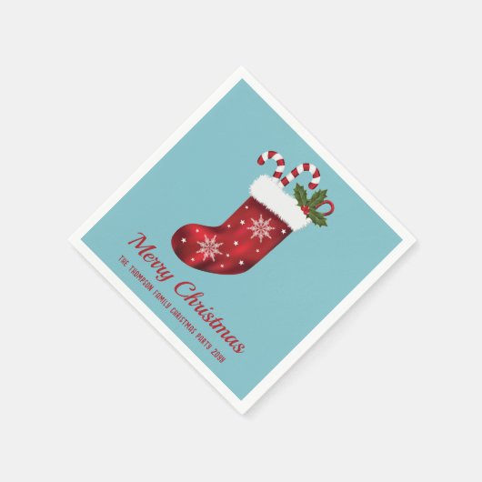 Red Christmas Strumpf auf Blau mit benutzerdefinie Serviette (Ecke)