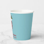 Red Christmas Strumpf auf Blue Frohe Weihnachten Pappbecher (Links)