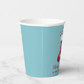 Red Christmas Strumpf auf Blue Frohe Weihnachten Pappbecher (Rechts)