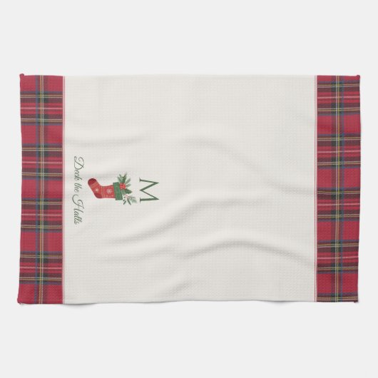 Red Christmas Strumpf Custom Monogram Xmas Geschirrtuch (Horizontal)