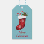 Red Christmas Strumpf On Blue - Frohe Weihnachten Geschenkanhänger (Vorderseite)