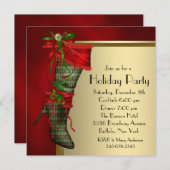 Red Christmas Strumpf Red Gold Weihnachtsfeiertag  Einladung (Vorne/Hinten)