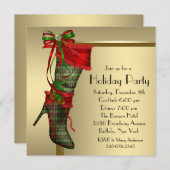 Red Christmas Strumpf Red Gold Weihnachtsfeiertag  Einladung (Vorne/Hinten)