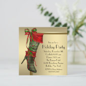 Red Christmas Strumpf Red Gold Weihnachtsfeiertag  Einladung (Stehend Vorderseite)