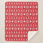 Red Christmas Sweater Reindeer Poinsettias Design Sherpadecke (Vorderseite)