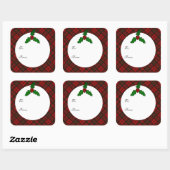 Red Christmas tartan Holly drehen Ihr Text Geschen Quadratischer Aufkleber (Blatt)