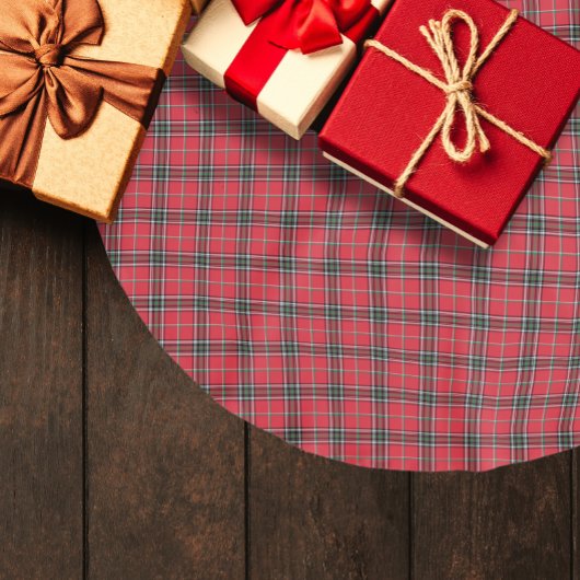 Red Christmas Tartan Kariertes Muster Polyester Weihnachtsbaumdecke