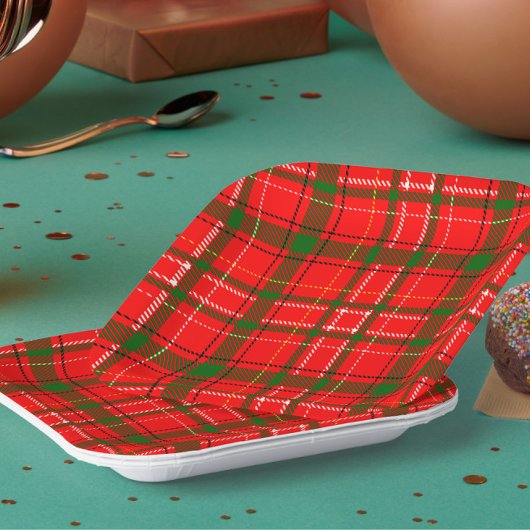 Red Christmas Tartan Kariertes Musterdesign Pappteller