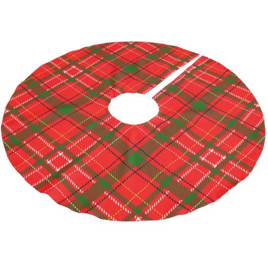 Red Christmas Tartan Plaid Pattern Design Polyester Weihnachtsbaumdecke (Schrägansicht)