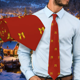 Red Christmas Tie Tiny Gold Bows Pattern Krawatte