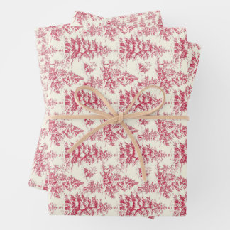Red Christmas Toile Wrapping Paper Geschenkpapier Set