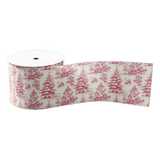 Red Christmas Toile Wrapping Paper Ripsband