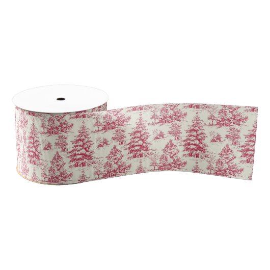 Red Christmas Toile Wrapping Paper Ripsband (Spule)