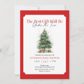 Red Christmas Tree Baby Shower Einladung (Vorderseite)