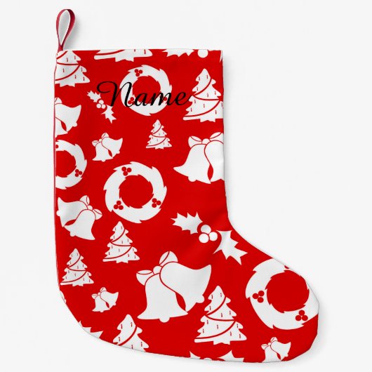 Red Christmas Tree Bells Wreath Kleiner Weihnachtsstrumpf (Vorderseite)