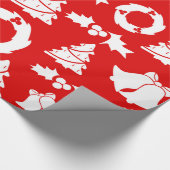 Red Christmas Tree Bells Wreath Wrapping Paper Geschenkpapier (Ecke)