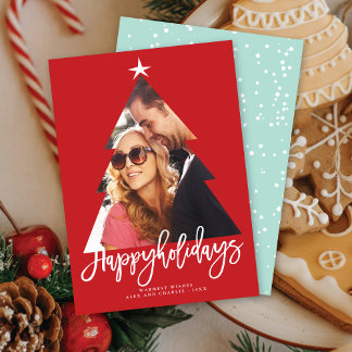Red Christmas Tree Cutout Happy Holidays Foto Feiertagskarte