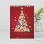 Red Christmas Tree Family Feiertagskarte (Stehend Vorderseite)
