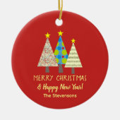 Red Christmas Tree Family Name Keramik Ornament (Vorne)