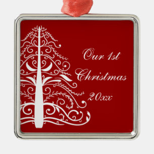 Red Christmas Tree First Christmas Together Silbernes Ornament