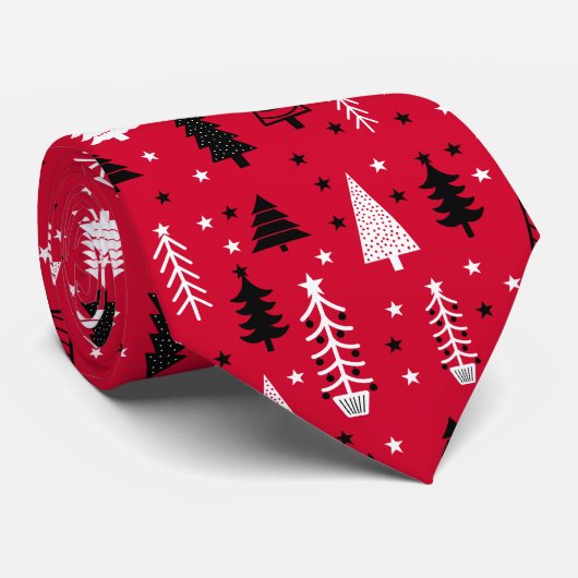 Red Christmas Tree Forest Pattern Krawatte (Gerollt)