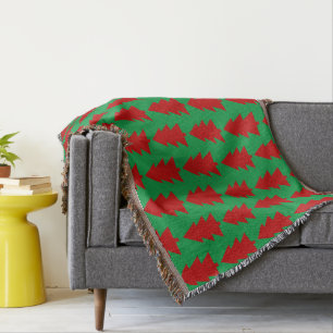 Red Christmas Tree Green Throw Blanket Decke
