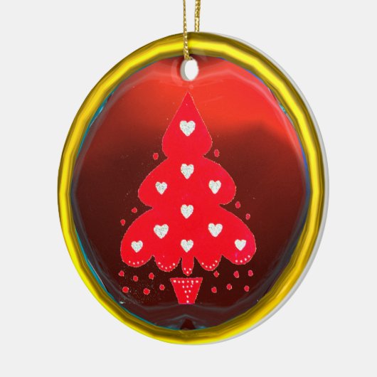 RED CHRISTMAS TREE HOLIDAY PARTEI Rot Keramikornament (Links)
