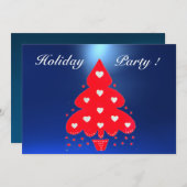 RED CHRISTMAS TREE HOLIDAY PARTY Blue Einladung (Vorne/Hinten)