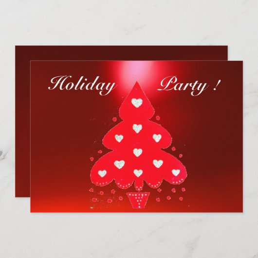 RED CHRISTMAS TREE HOLIDAY PARTY EINLADUNG (Vorne/Hinten)