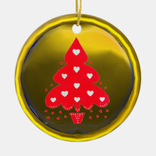 RED CHRISTMAS TREE HOLIDAY PARTY Gelb Keramik Ornament