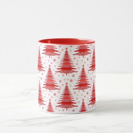 Red Christmas Tree Muster Geschenk Tasse (Zentrum)