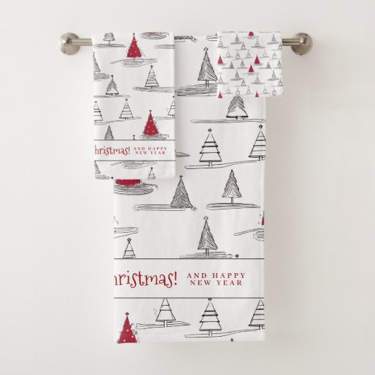 Red Christmas Tree Pattern#5 ID1009 Badhandtuch Set (Insitu)